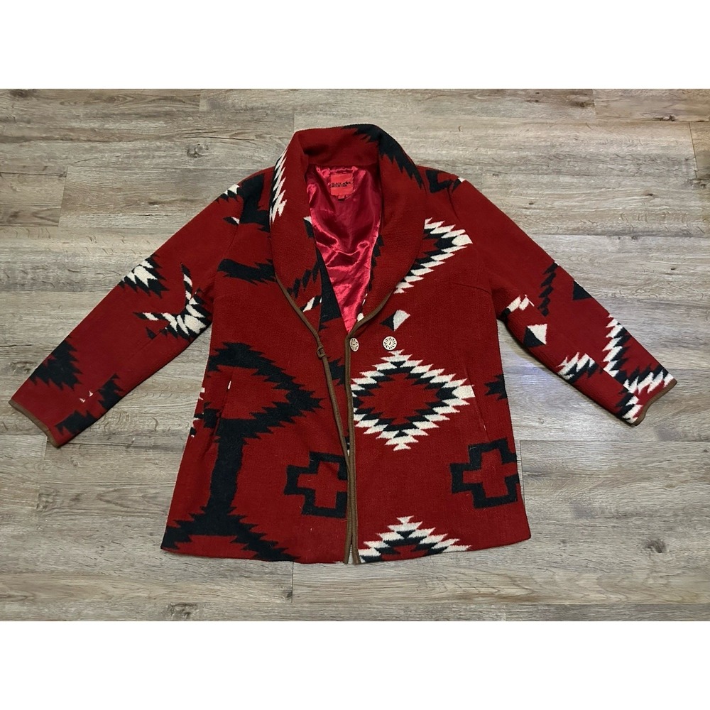 Black Mountain Peak Women XL Red Aztec Southwest Navajo Indian Santa Fe Car Coat